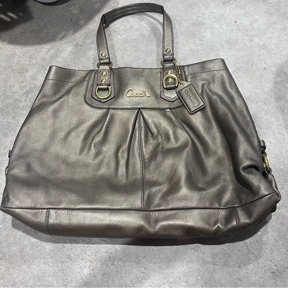 Coach Handbags - Coach Ashley Steel Leather Shimmering Carryall Satchel Shoulder Handbag Purse